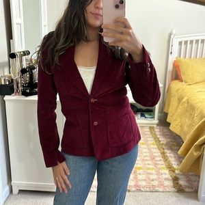 Vintage 70’s Corduroy Blazer XS Cotton Lined Red Single Breasted Braided Button